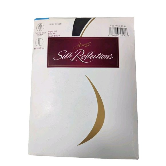 Hanes Silk Reflections Silky Sheer Barely Black Sandalfoot Pantyhose Size AB VTG - Picture 1 of 5